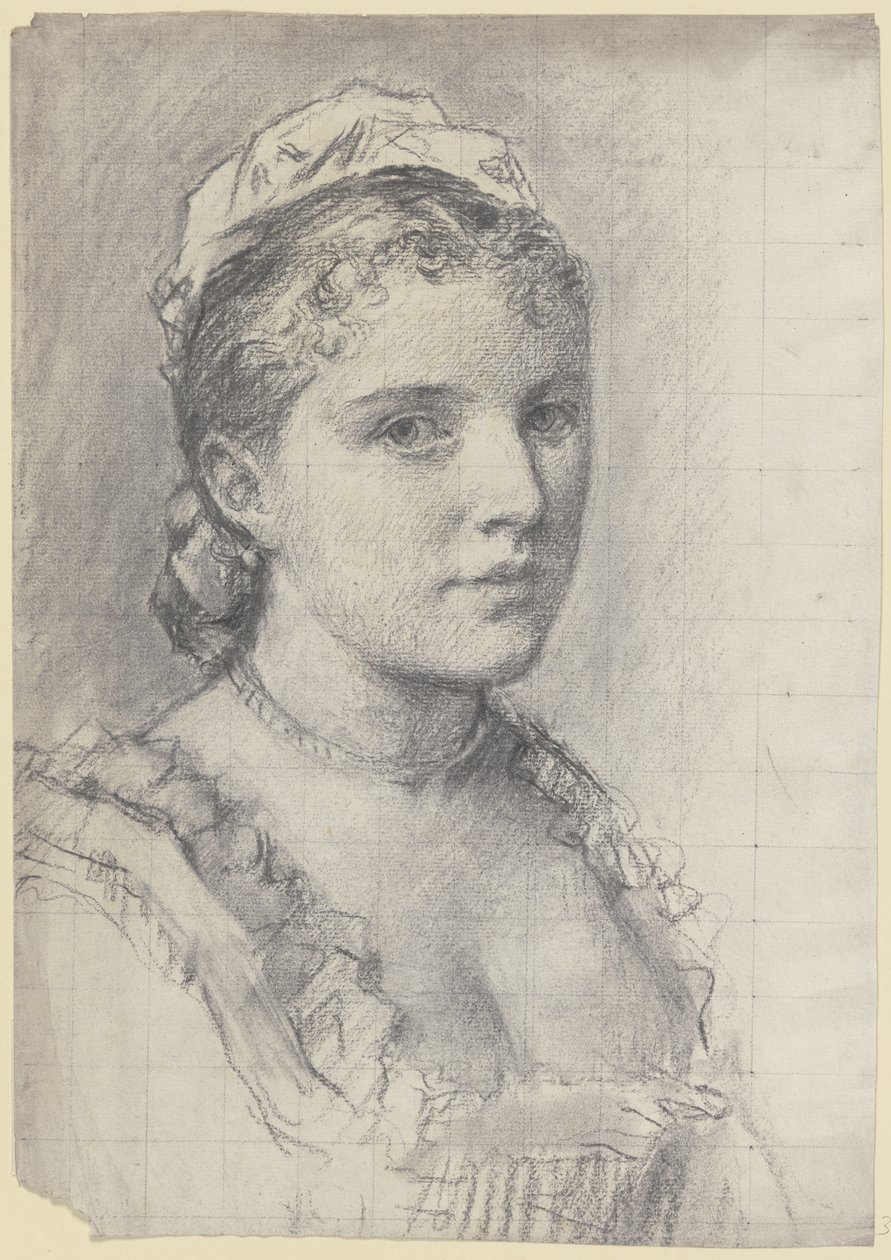 Portret van een jonge vrouw, naar rechts kijkend door Otto Scholderer