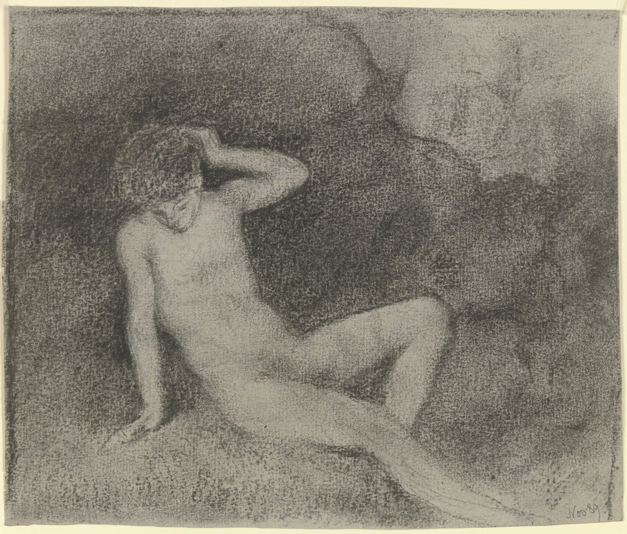 Liggende naakte jongeman in een landschap (Narcissus?) door Otto Scholderer