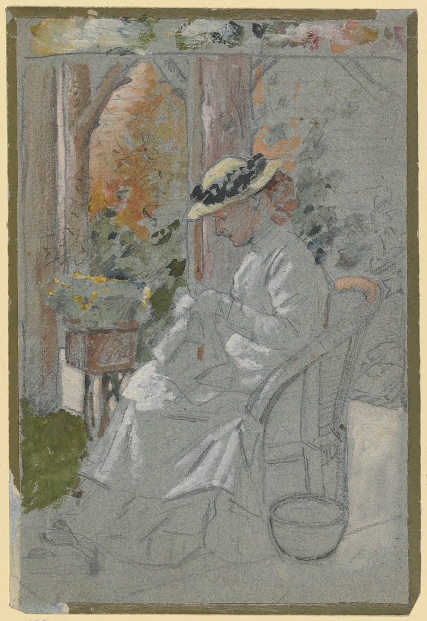 Luise Scholderer op de veranda door Otto Scholderer