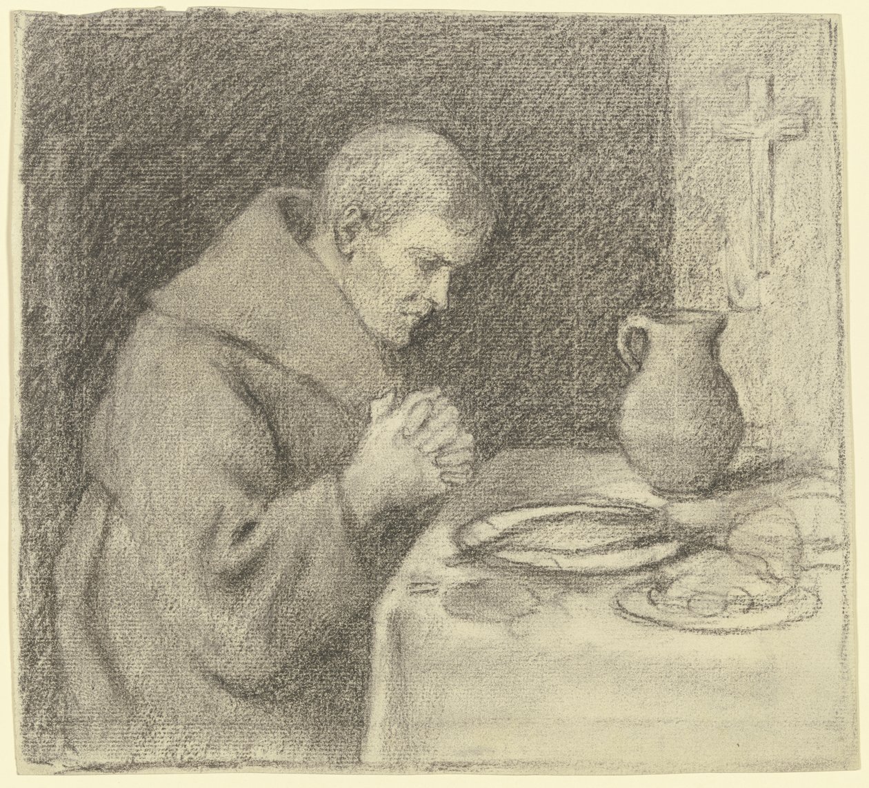 Monnik tijdens het dankgebed door Otto Scholderer