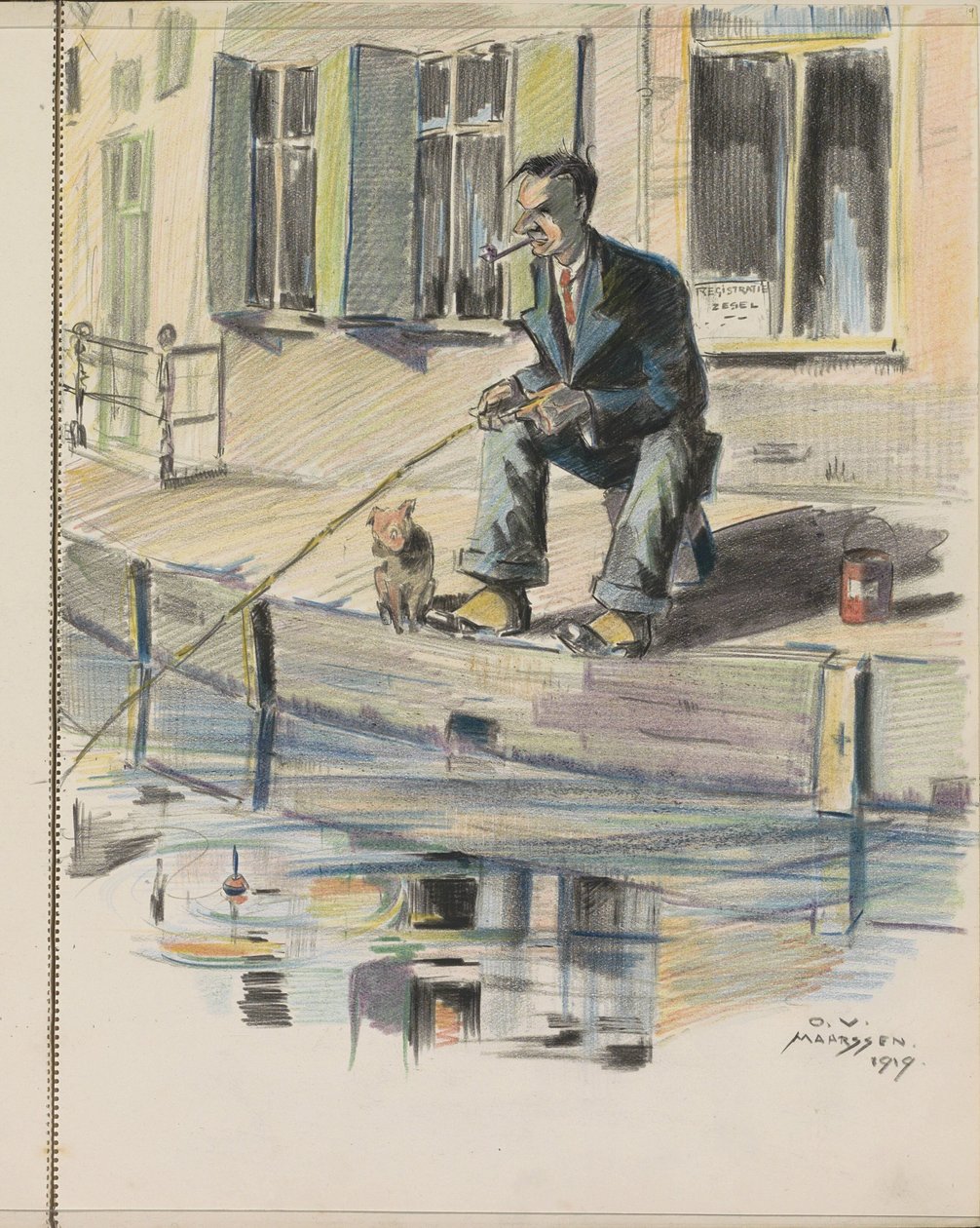 Vissende man aan een gracht te Maarssen door Otto Verhagen (I)