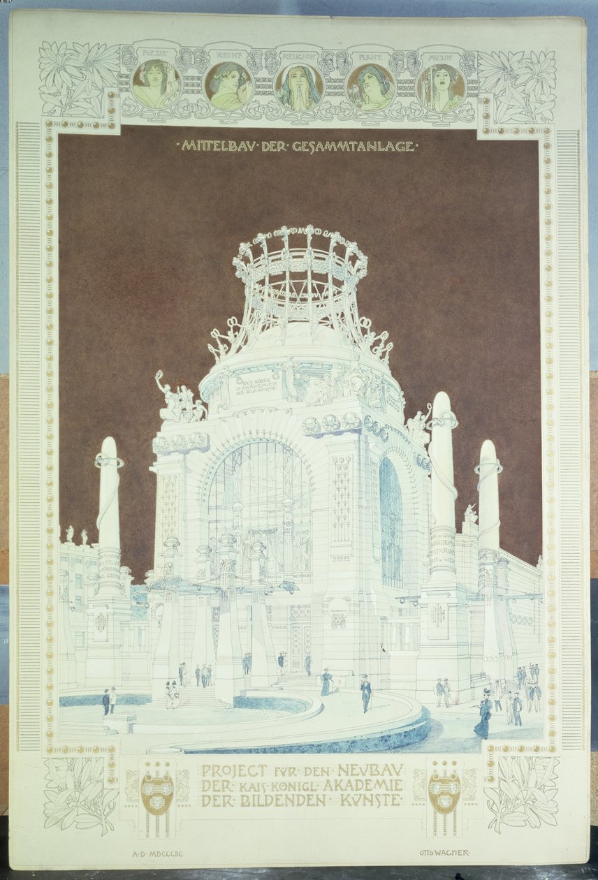 Academie voor Schone Kunsten, Wenen, ontwerp voor de Erehal door Otto Wagner