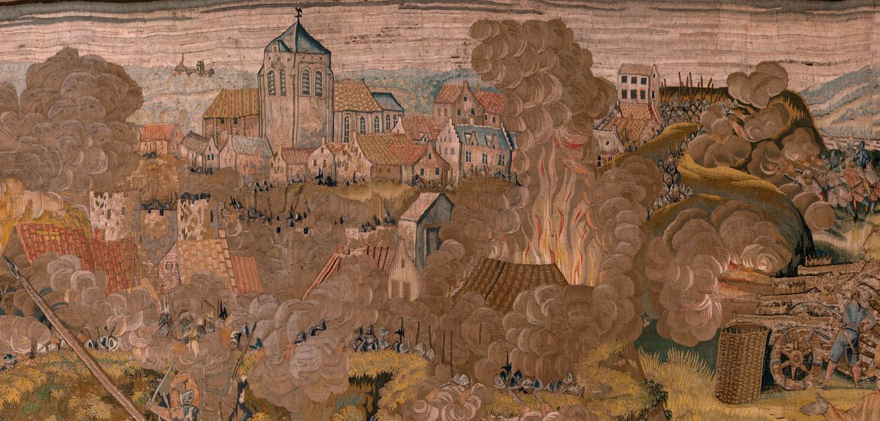 Triomfen en veldslagen van aartshertog Albert. Nachtelijke aanval op Ardres of verovering van de lage stad Ardres. Derde wandtapijt in de serie. door Otto van Veen