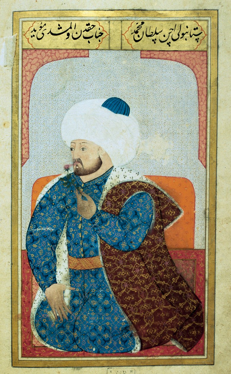 Portret van de Sultan van het Ottomaanse Rijk Mehet II (1430-1481). Miniatuur uit het manuscript 