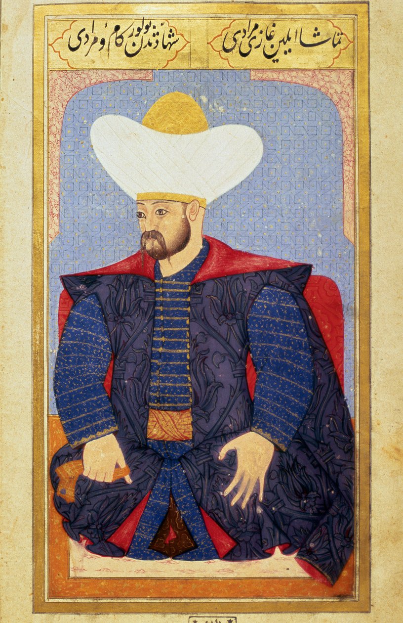 Portret van de Sultan van het Ottomaanse Rijk Murad I (1326-1389). Miniatuur uit het manuscript 