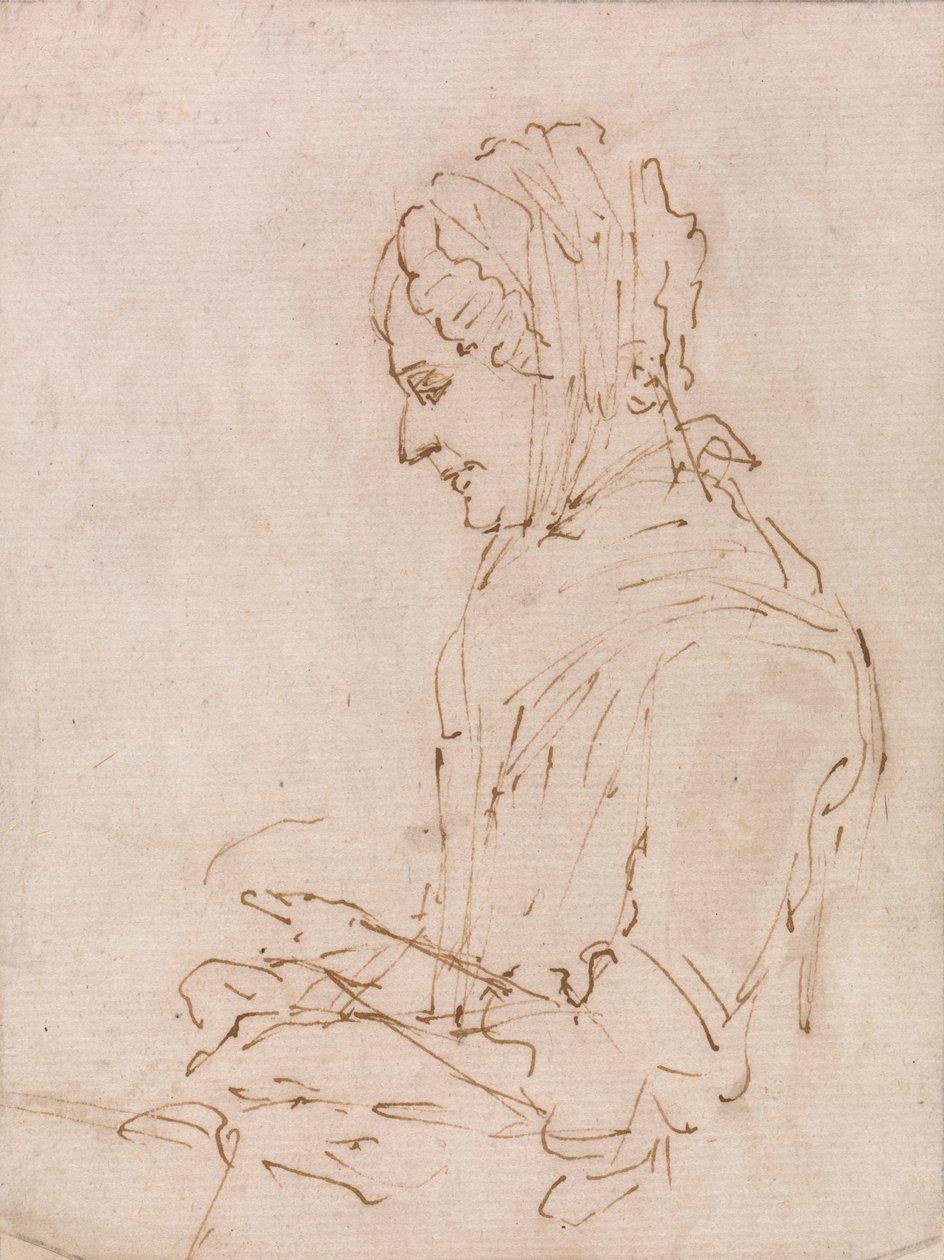 Studie van de moeder van de kunstenaar die naait door Ozias Humphry