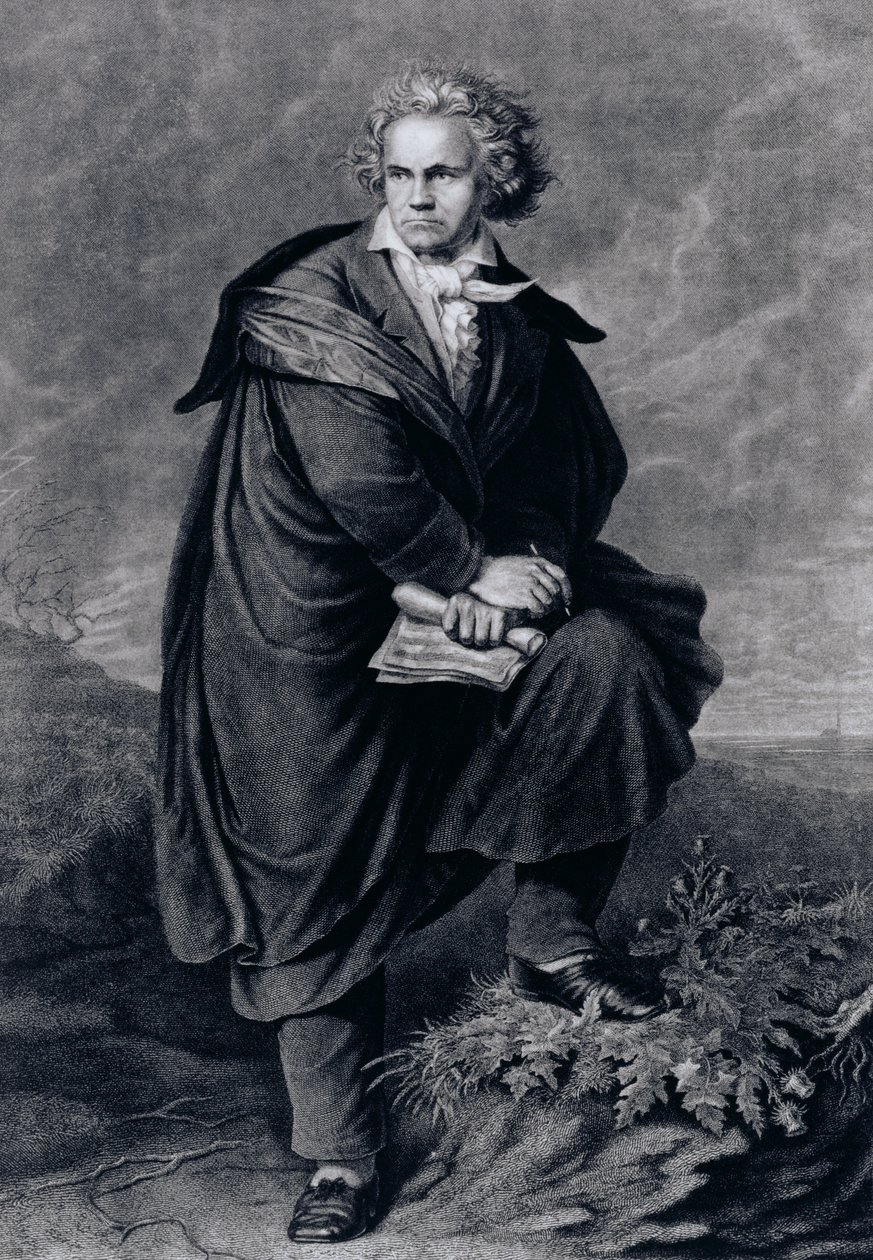 Ludwig van Beethoven (1770-1827), Duitse componist, gegraveerd door Paul Barfus (1823-95) door P. Schworer