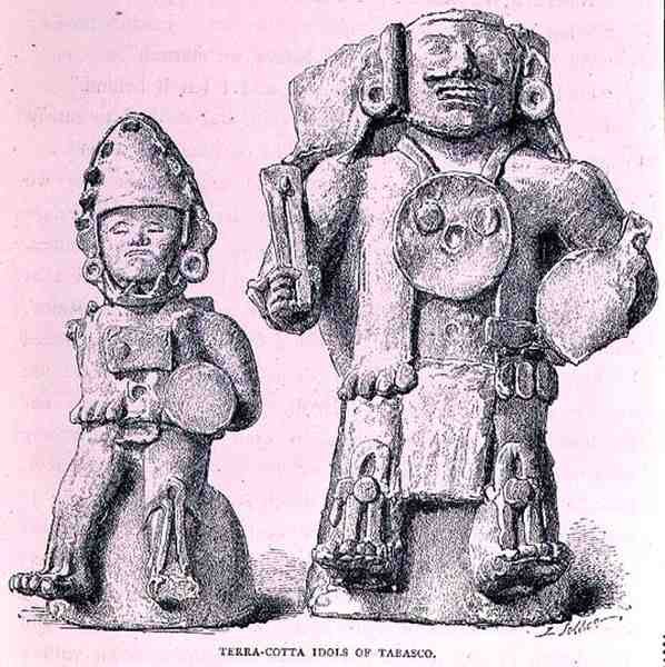 Terracotta-idolen van Tabasco, uit De oude steden van Nieuw-Mexico, door Claude-Joseph-Desire Charnay, uitgegeven 1887 door P. after Sellier