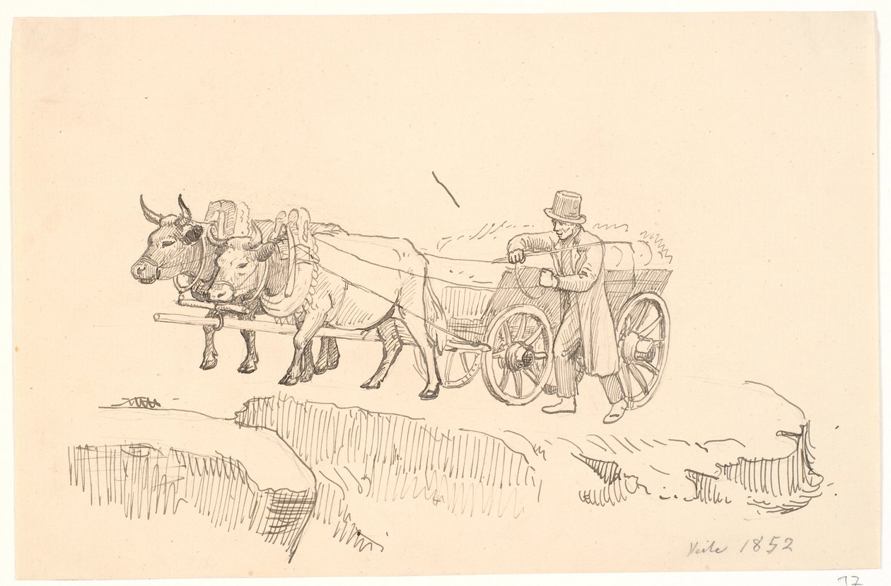Een boer die naast zijn ossenkar loopt door P.C. Skovgaard