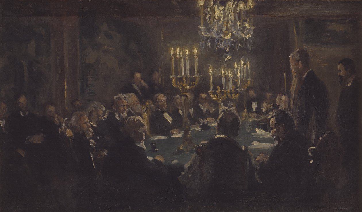 Compositieschets voor "Een bijeenkomst in de Academie van Wetenschappen" in de Academie van Wetenschappen door Peder Severin Krøyer