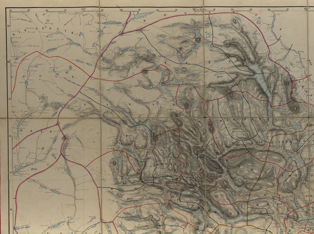 Kaart uit de kaartencollectie van de Nationale Bibliotheek. De kaart is handgetekend (na 1846) en toont Telemark door P. A. Munch