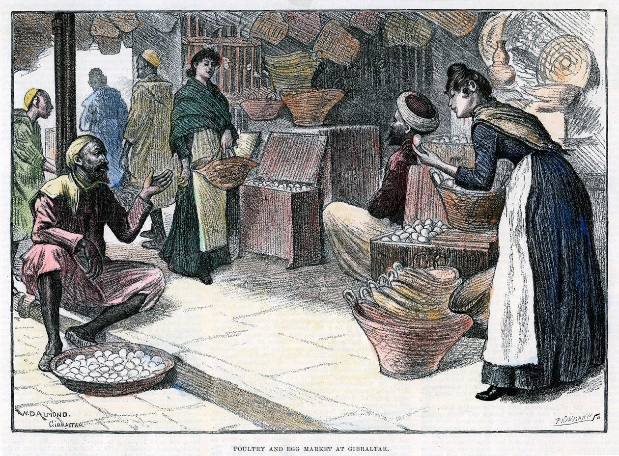 Pluimvee- en eiermarkt in Gibraltar, ca. 1880 door P Naumann