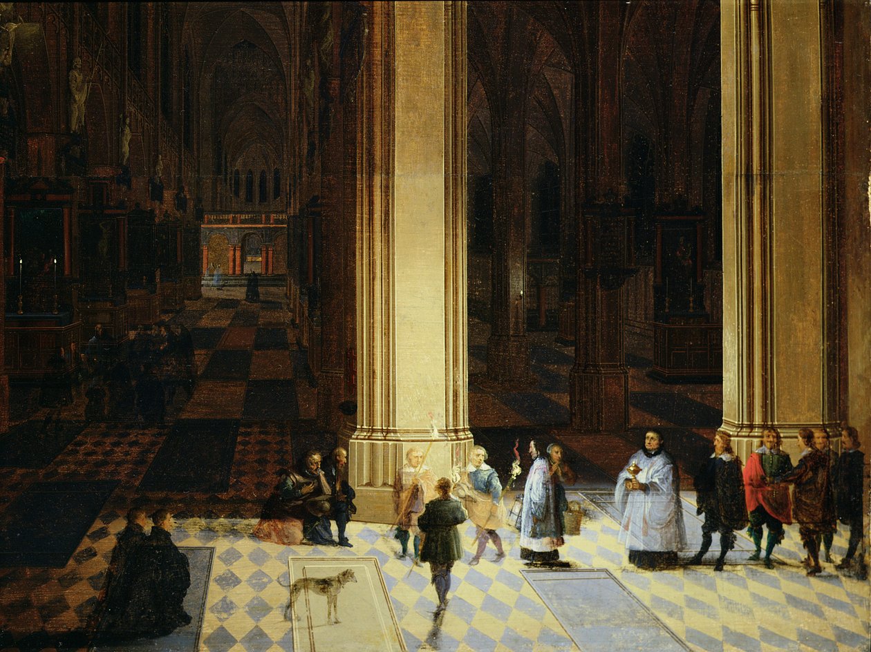 Interieur van de Kathedraal van Antwerpen bij Nacht, midden 17e eeuw door P. the Elder & P. the Younger (1620-75) Neeffs