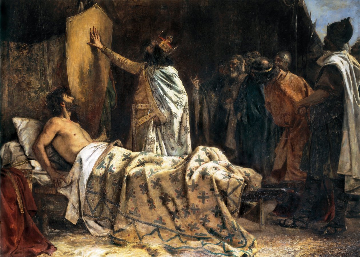 De dood van graaf Wilfred de Harige (840-897), eind 19e - begin 20e eeuw door Pablo Antonio Béjar Novella