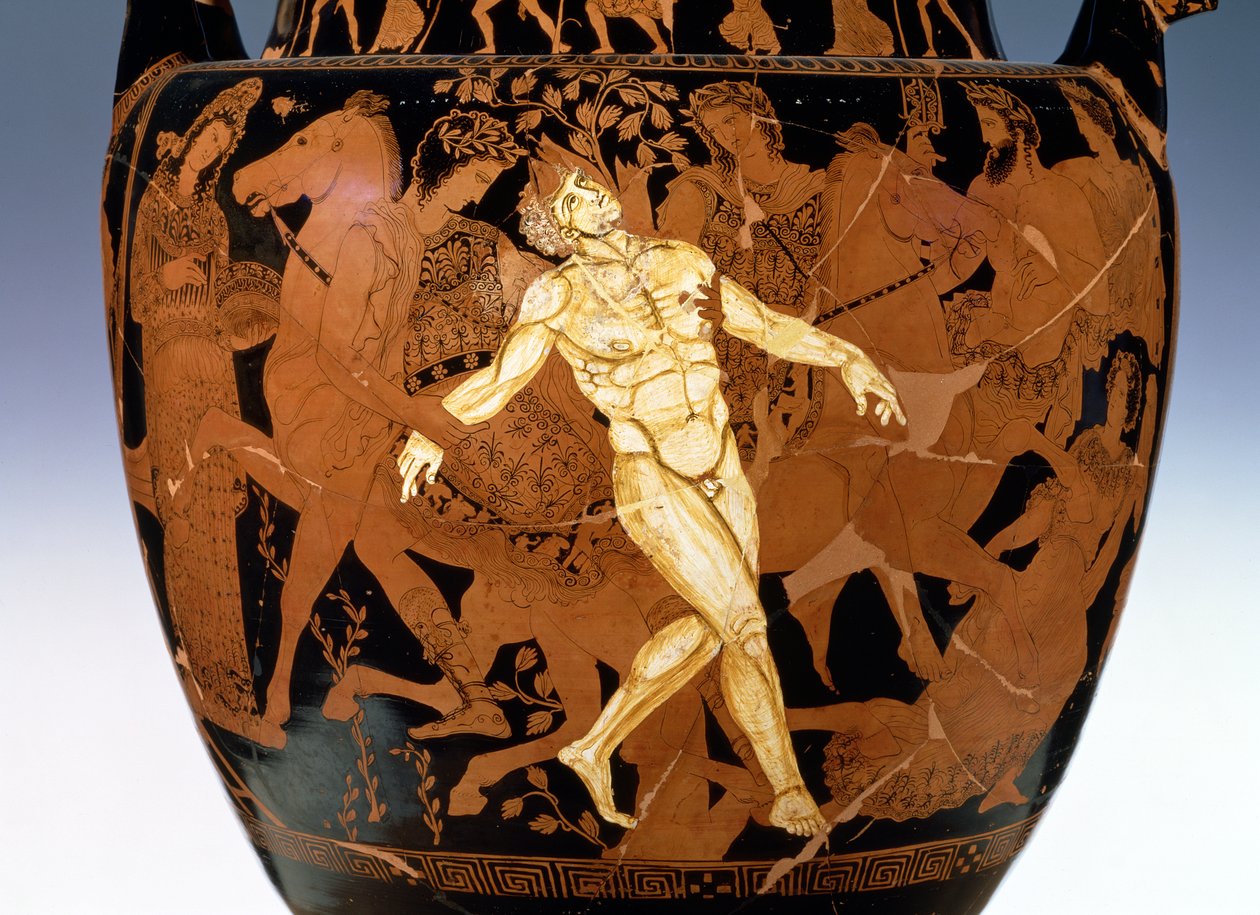 Attische roodfigurige voluutkrater die de dood van de bronzen reus Talos afbeeldt (detail) door Painter Talos