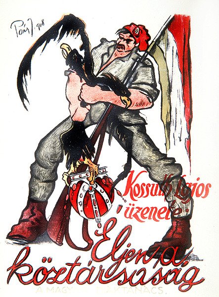 Hongaarse revolutionair die de dubbelkoppige Oostenrijks-Hongaarse adelaar wurgt en Kossuth