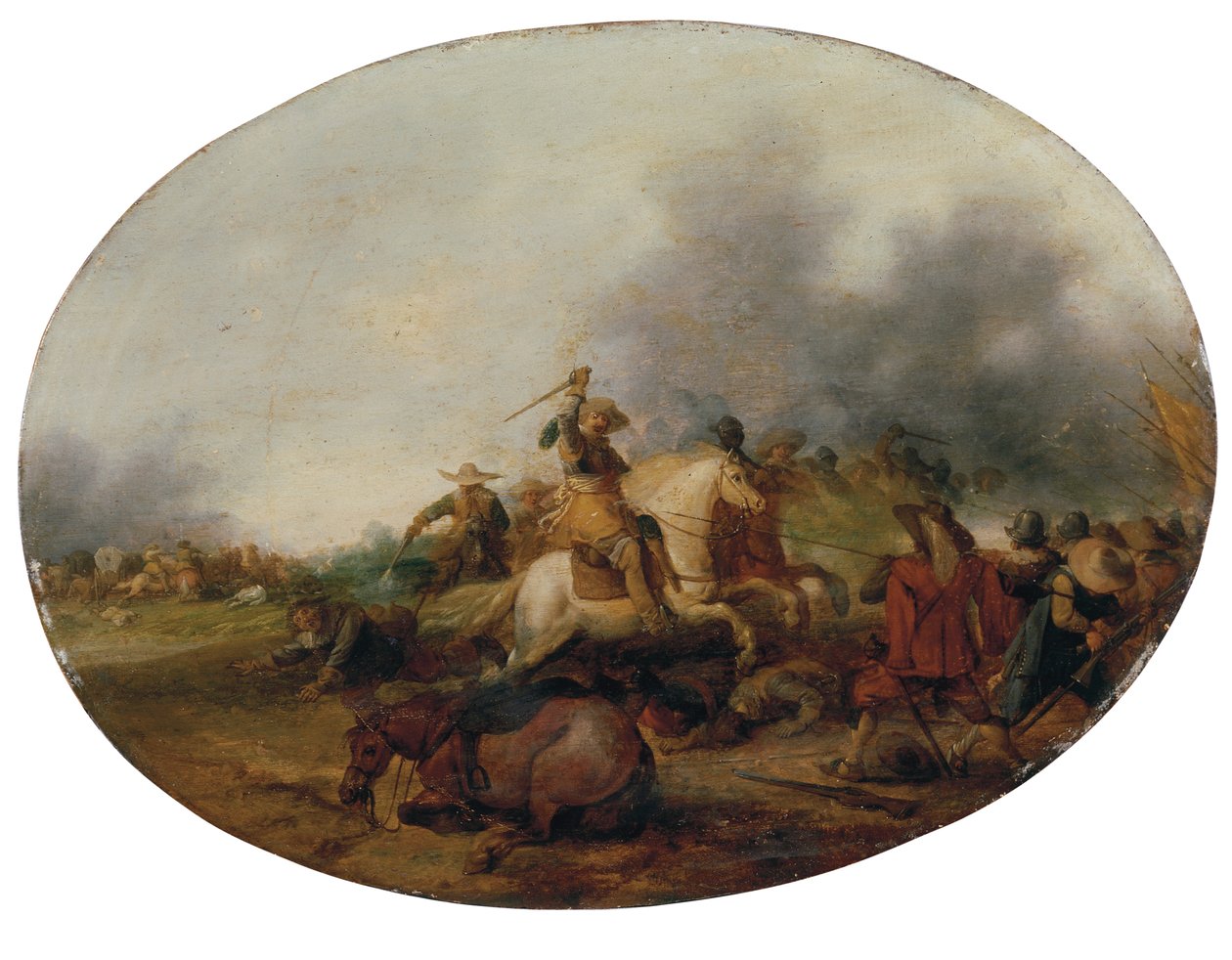 Een cavaleriegevecht met een gevallen paard door Palamedes Palamedesz