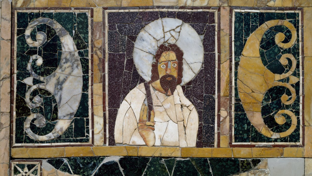 Ingelegd marmer met het gezicht van Christus, artefact uit Rome, Italië, Vroegchristelijke periode door Paleo Christian