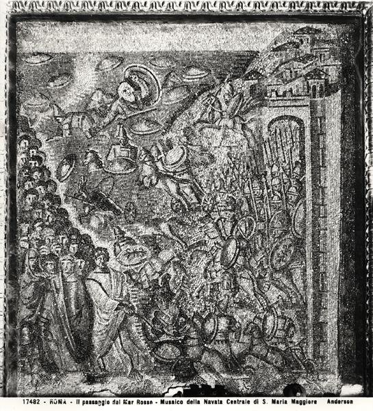 De oversteek van de Rode Zee, uit het centrale schip (mozaïek) door Paleo Christian
