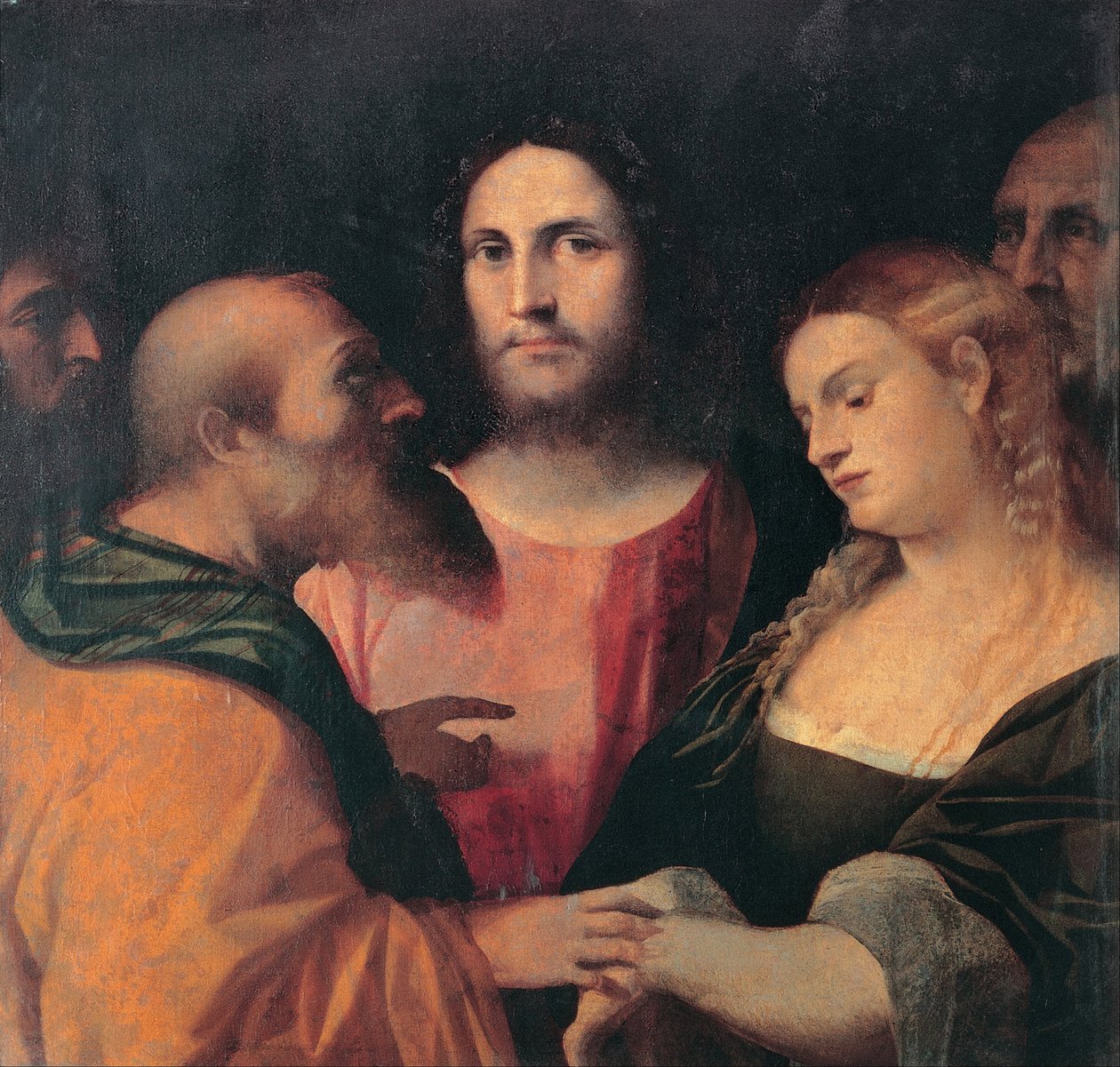 Christus en de overspelige vrouw door Palma il Vecchio