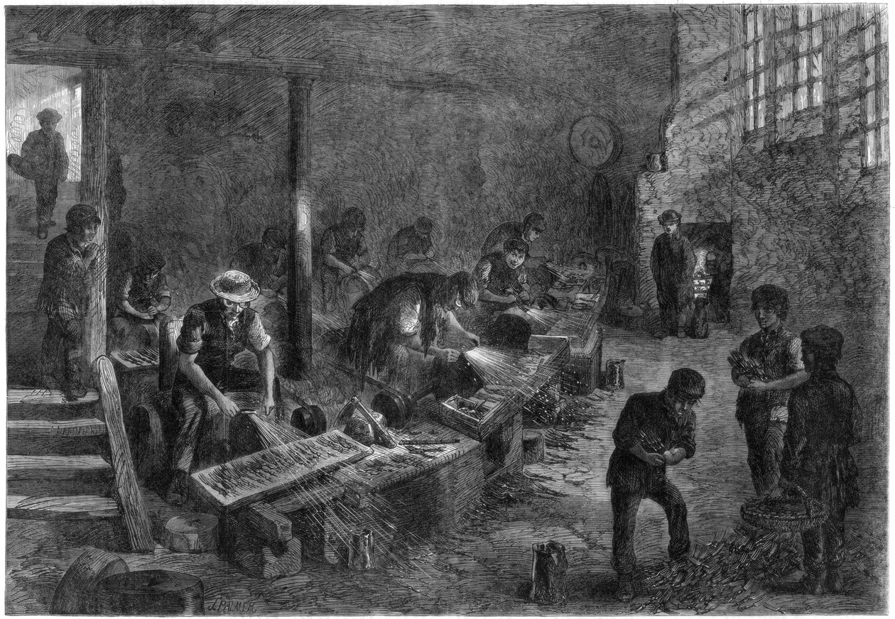 Rommel van de vorkslijpers, Sheffield staalfabrieken, 1866 door Palmer