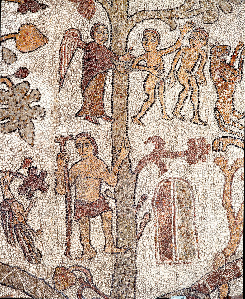 Adam en Eva jagen uit het Aards Paradijs Mozaïek van Pantaleone, priester en mozaïekmaker. 1163-1166. Centrale schip van de Kathedraal van Otranto door Pantaleon