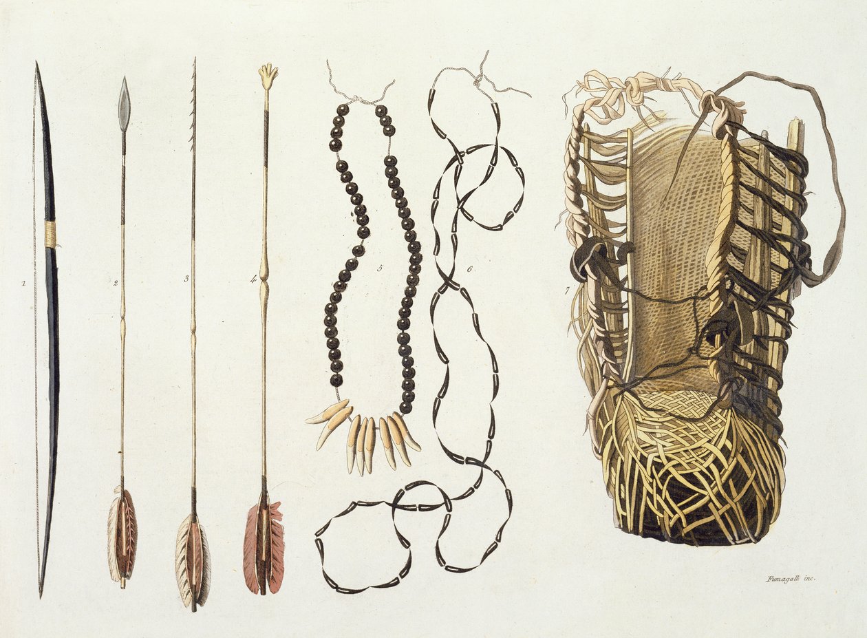 Wapens, gereedschappen en sieraden van de Puri- en Botocudos-stammen, regio Rio Grande, Paraguay en Brazilië, uit 