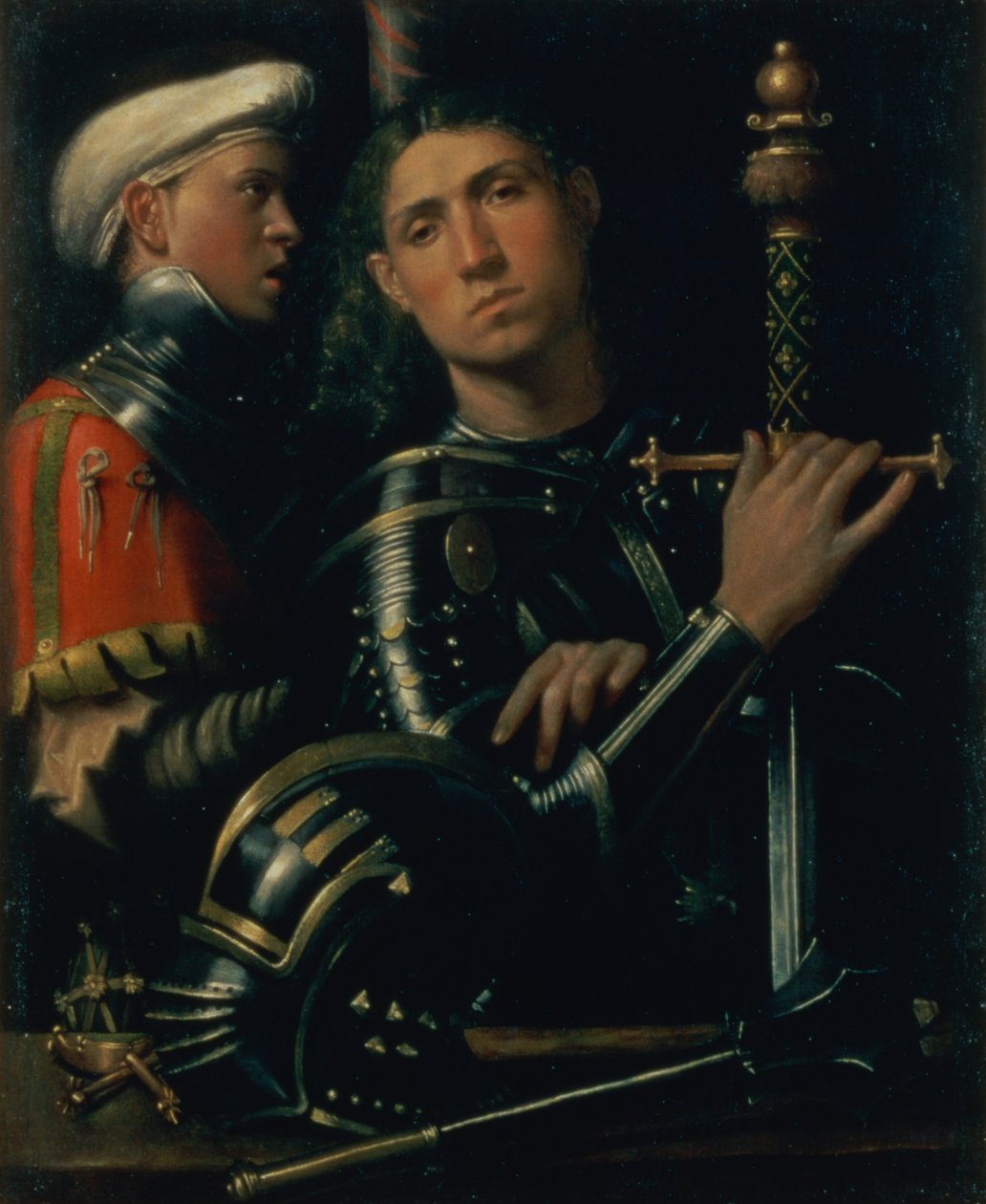 Portret van een militaire kapitein met zijn schildknaap, c.1518-22 door Paolo Morando Cavazzola