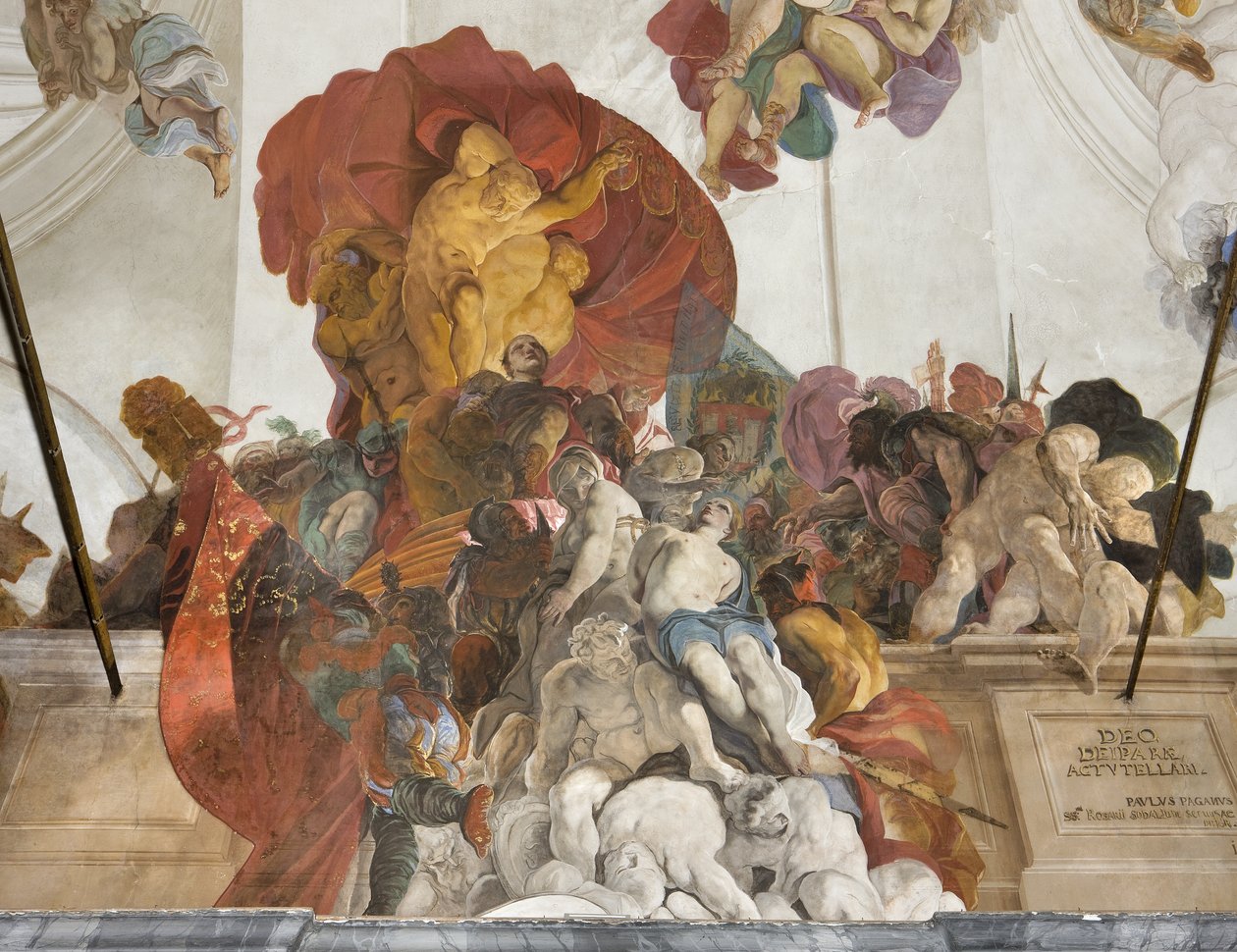 Romeinse rechter die de heiligen Apollonia, Lucia en Catharina van Alexandrië ter dood veroordeelt, c.1696-97 door Paolo Pagani