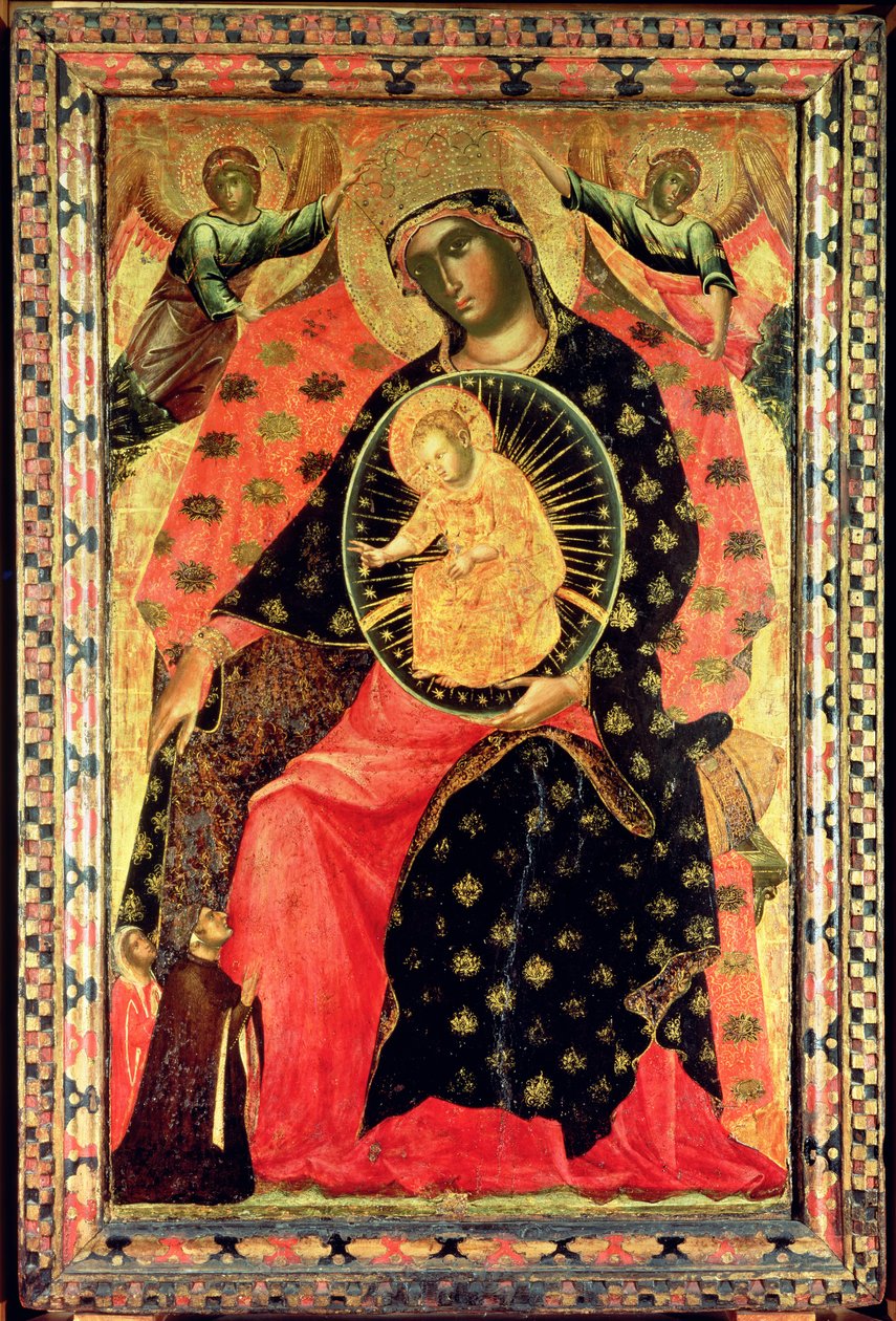 Madonna en Kind op de troon met twee vrome mensen door Paolo Veneziano