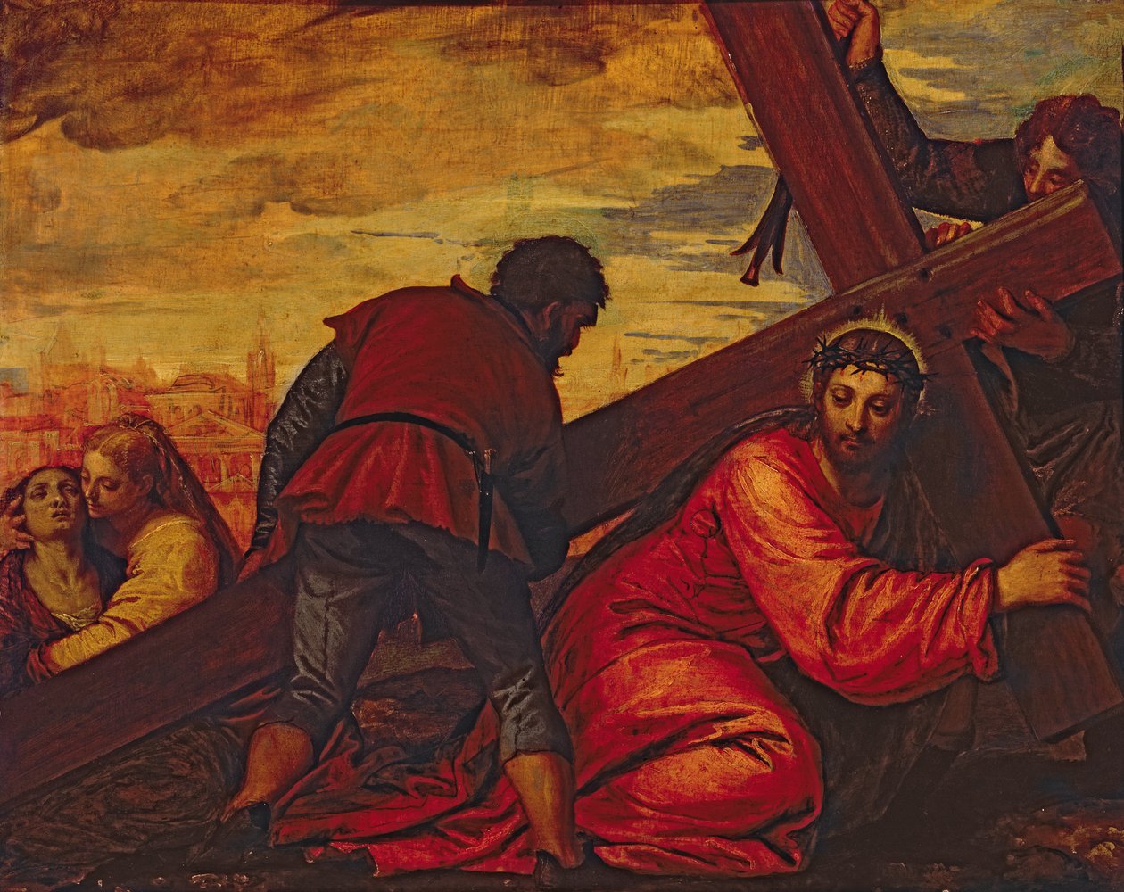 Christus zinkt onder het gewicht van het kruis door Paolo Veronese