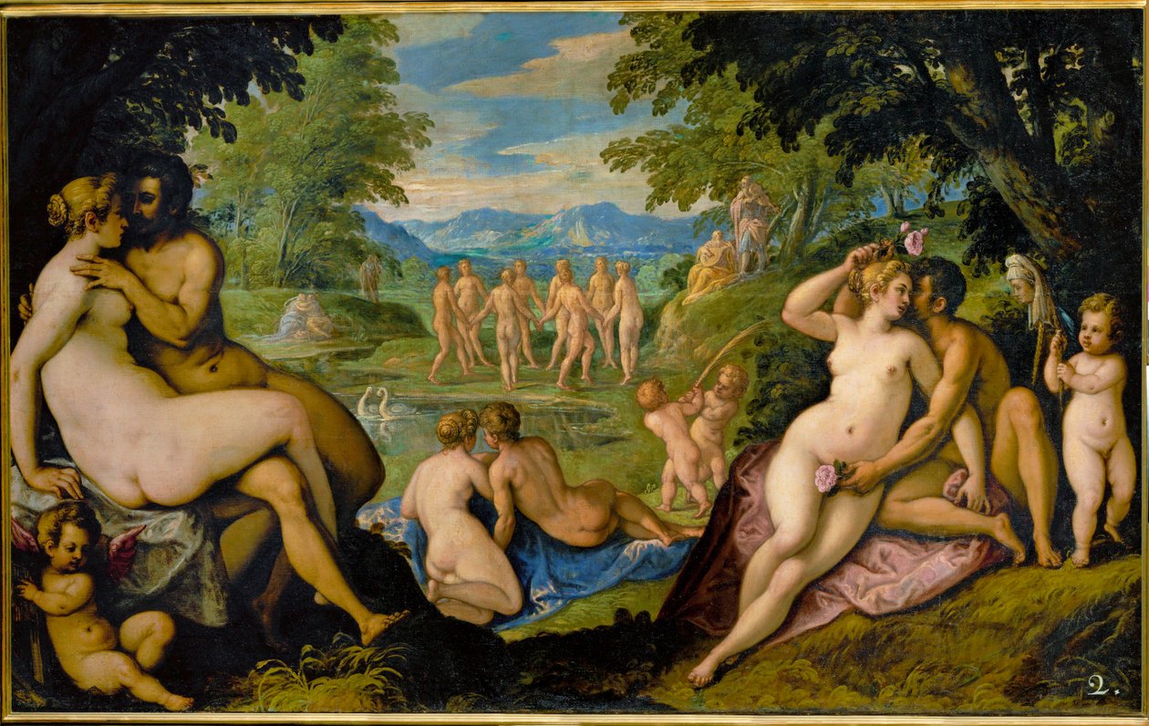 Amori: Reciproco Amore Eén uit een serie van vier schilderijen Liefde in de Gouden Eeuw (schilderij) door Paolo (1540-96) Fiammingo