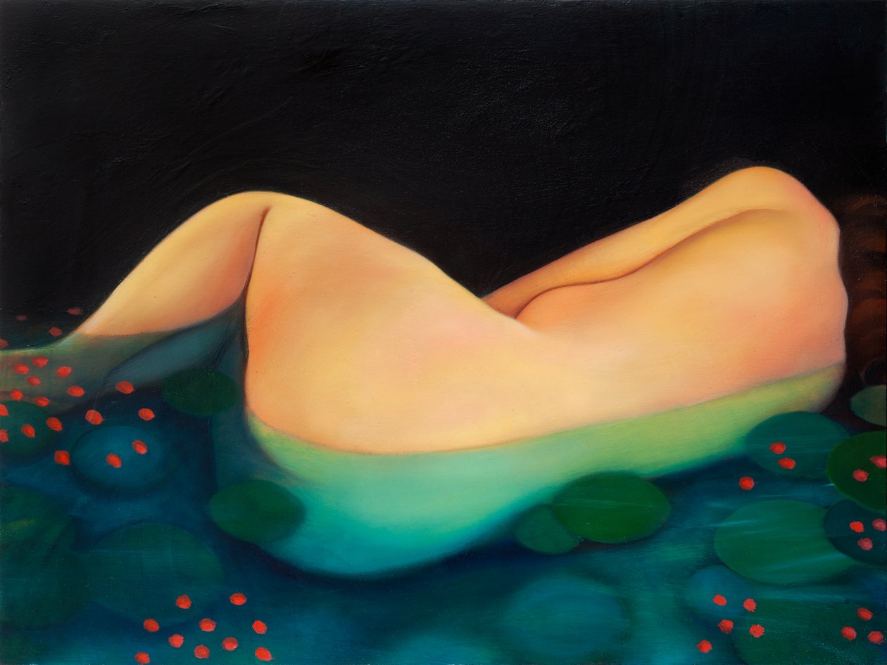 Nachtzwemmen, 2019 (olieverf op houtpaneel) door Paolo Perfranceschi