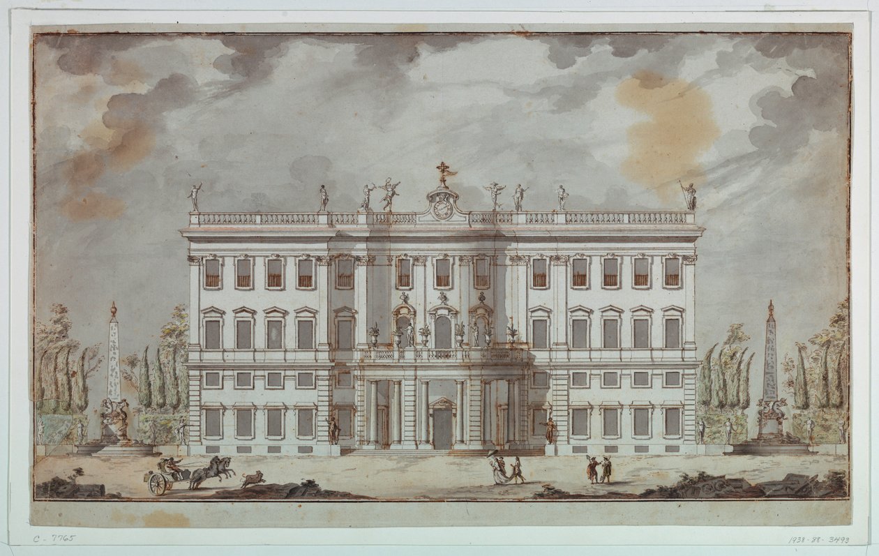 Tekening, Project voor de gevel van een villa, eind 18e eeuw door Paolo Posi