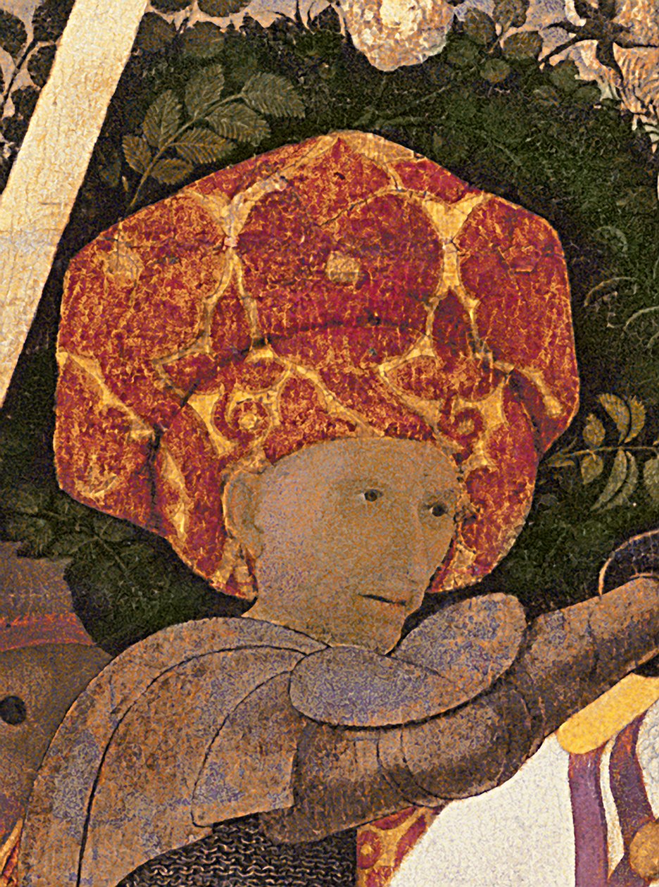 De Slag bij San Romano, detail van het hoofd van Niccolo da Tolentino, leider van de Florentijnse huurlingen door Paolo Uccello