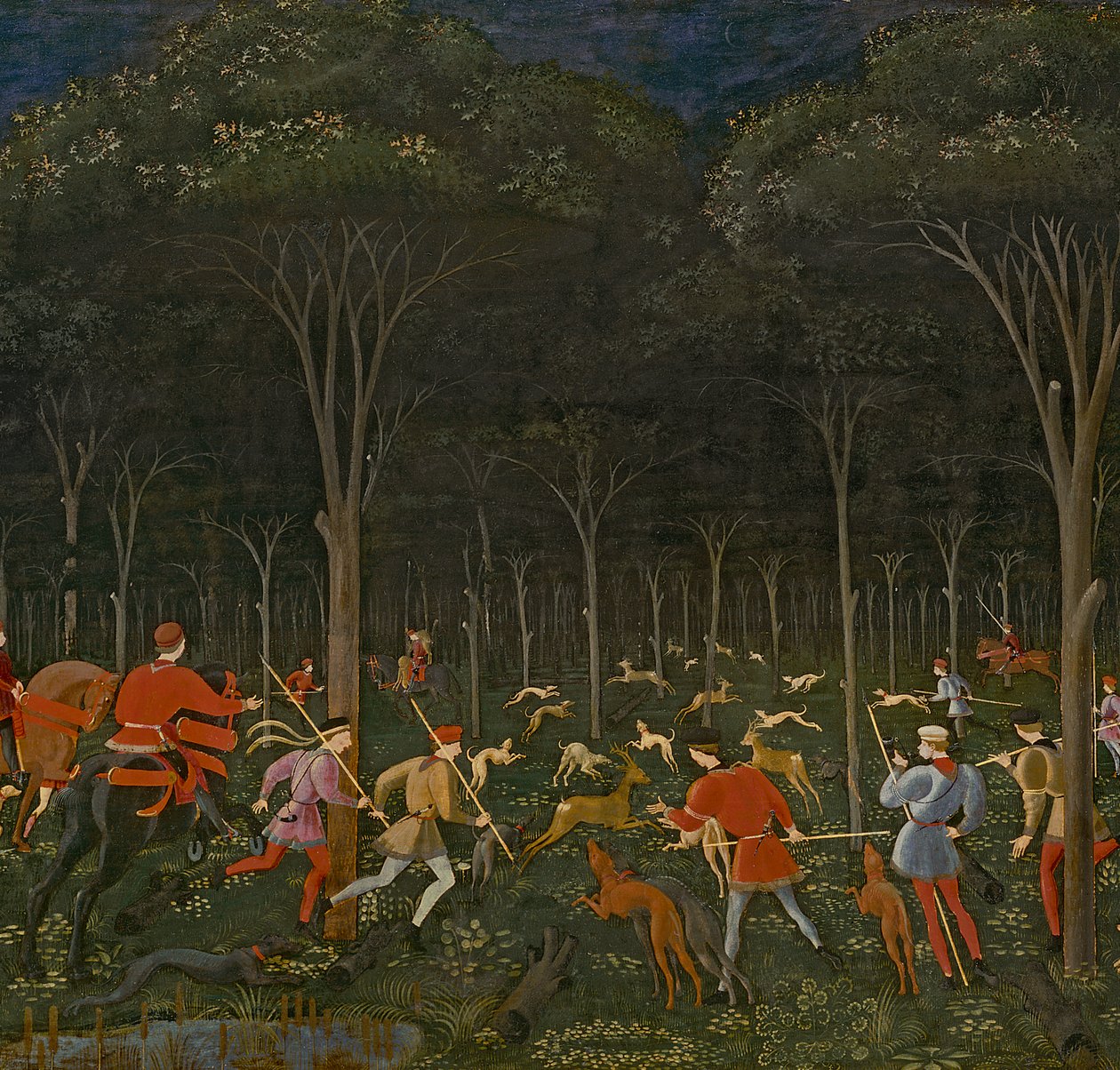 De jacht in het bos, c.1465-70 (detail) door Paolo Uccello