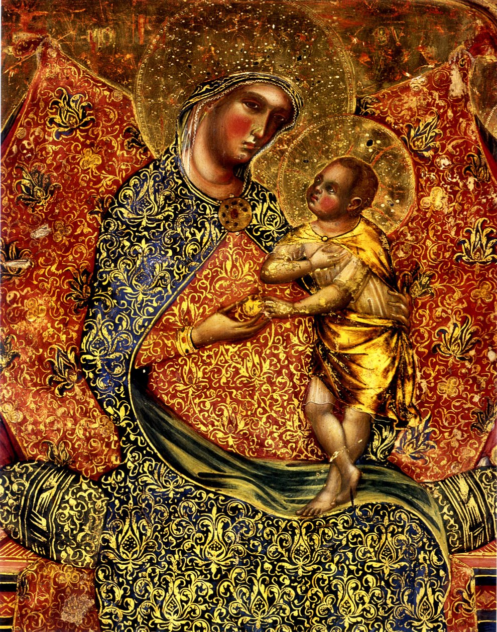 Madonna en Kind op de troon met twee engelen door Paolo Veneziano