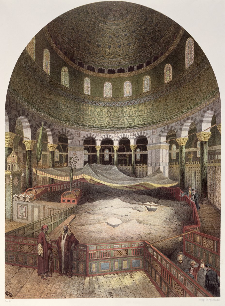 Interieur van de Moskee van Omar, illustratie uit Souvenirs de Jerusalem door Contre-Amiral Paris, gegraveerd door Hubert Clerget (1818-99) en Jules Gaildrau (1816-98) door Paris