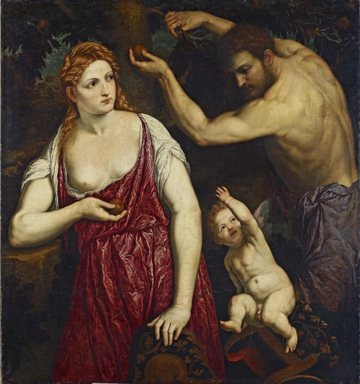 Mars, Venus en Cupido door Paris Bordone