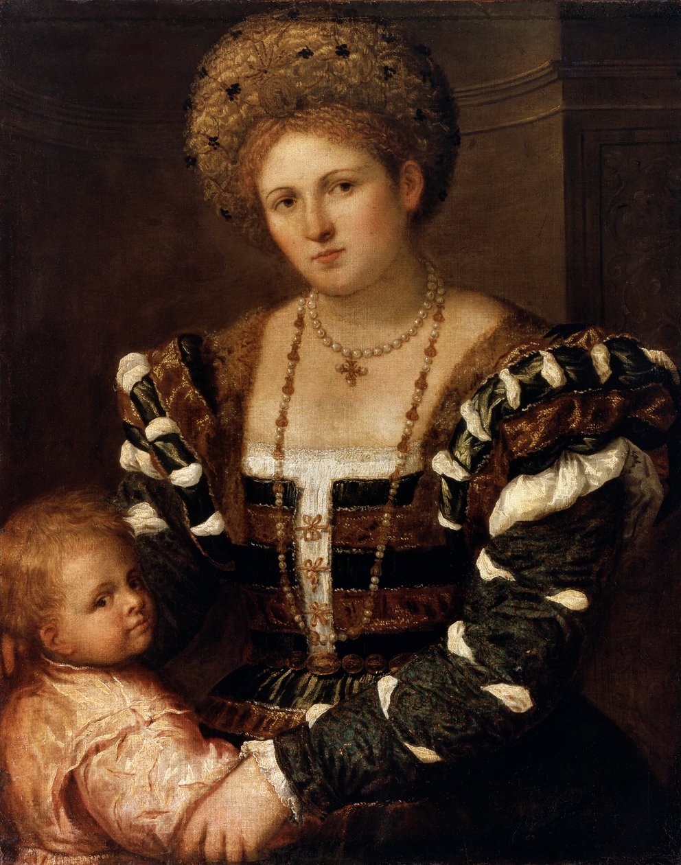 Portret van een Dame met een Jongen, 1530s door Paris Bordone