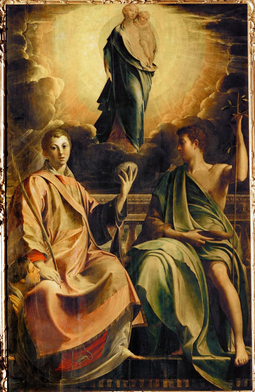 Madonna met de heilige Stefanus en schenker, en de heilige Johannes de Doper ... door Parmigianino (1503 40)