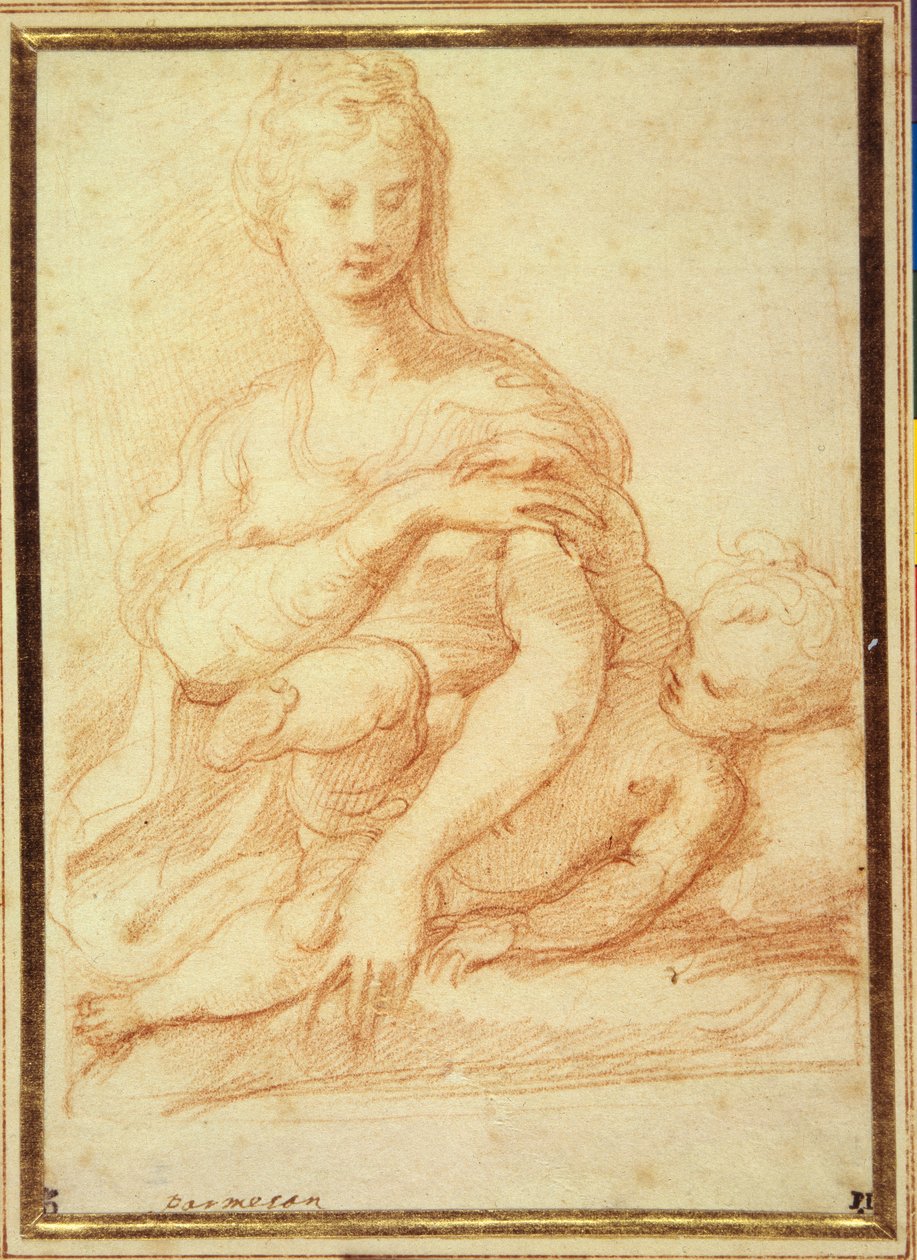 De Maagd speelt met het Kind op haar schoot door Parmigianino