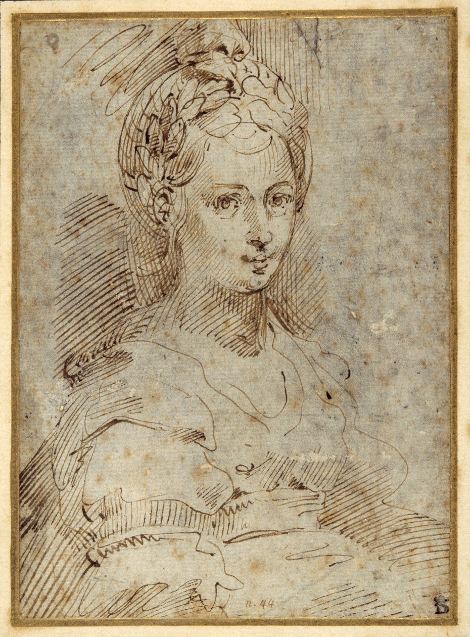 Halflang van een zittende vrouw door Parmigianino