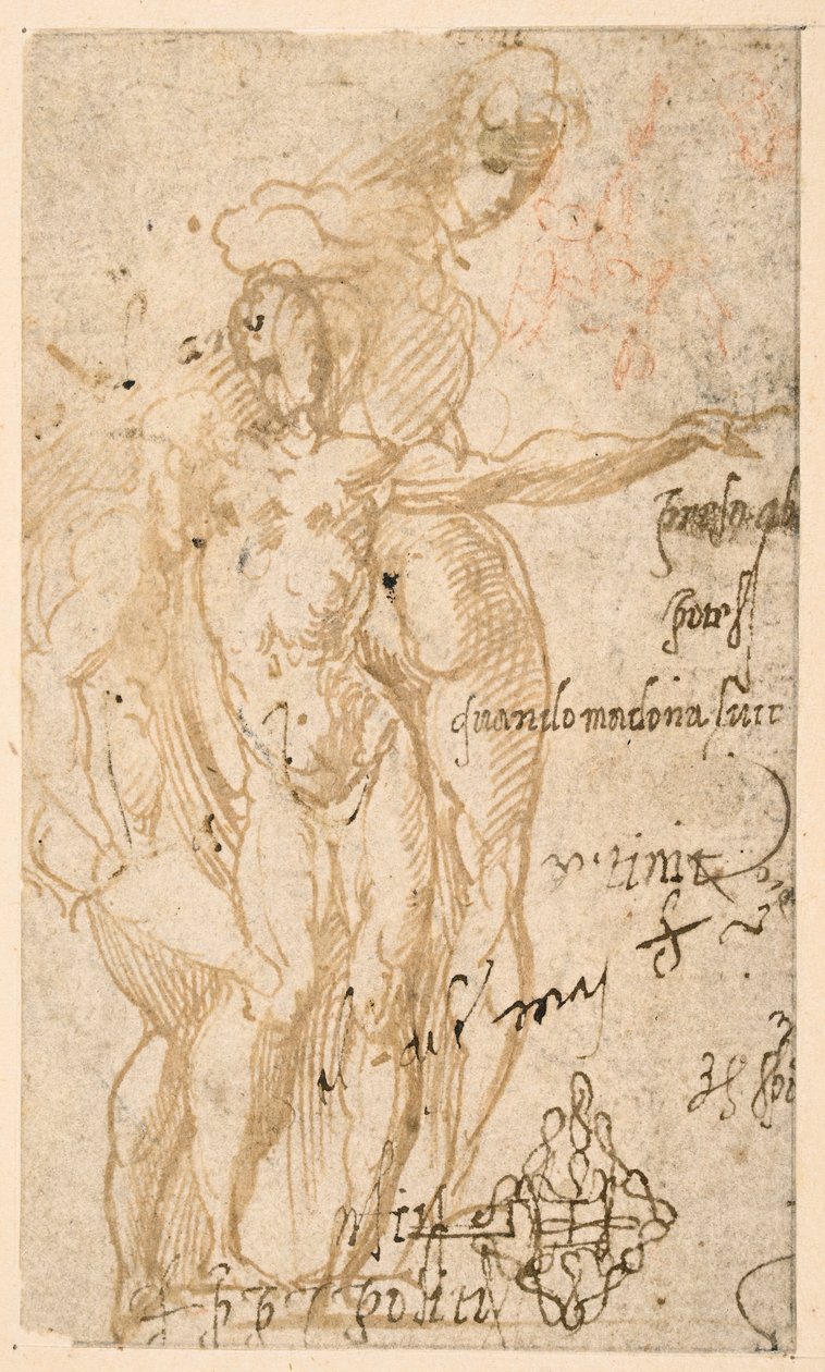 Studie van drie naakte figuren (recto) door Parmigianino
