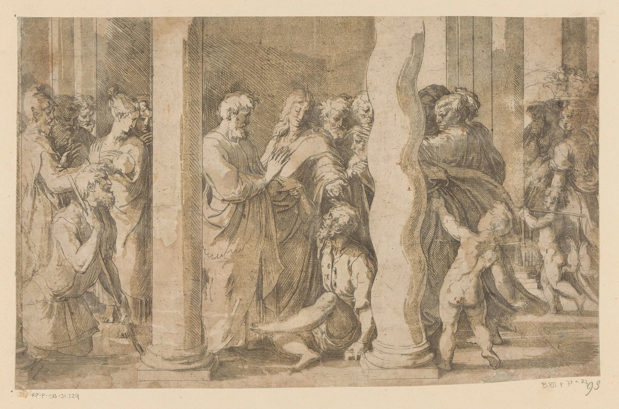 Heiligen Petrus en Johannes genezen een lamme door Parmigianino (attributed to)