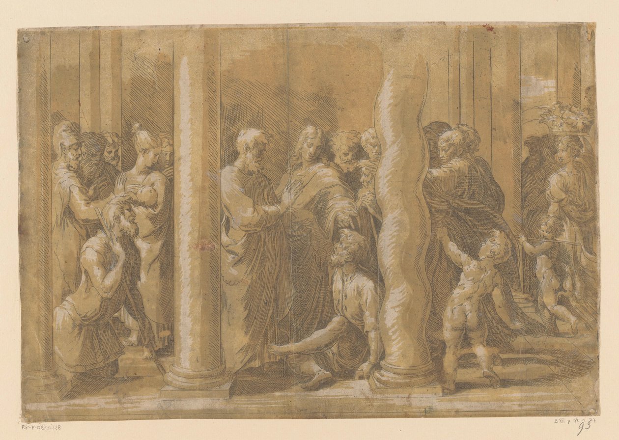Heiligen Petrus en Johannes genezen een lamme door Parmigianino (attributed to)