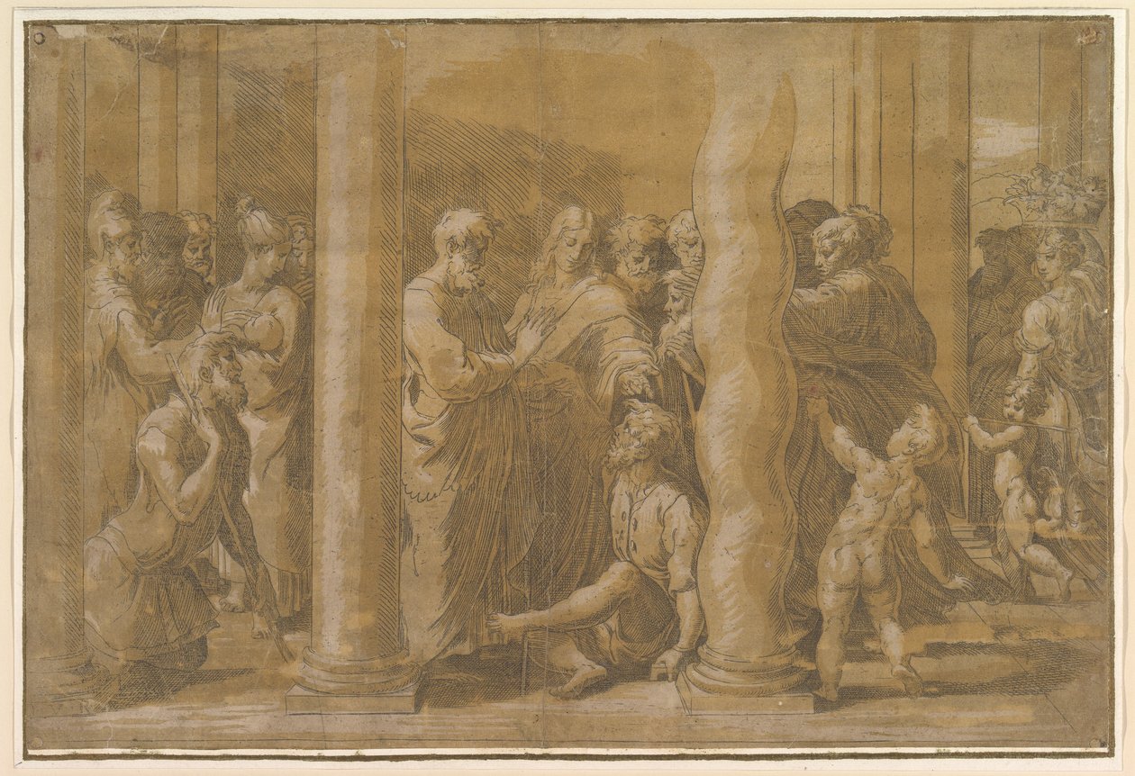 Heiligen Petrus en Johannes genezen de zieken door Parmigianino