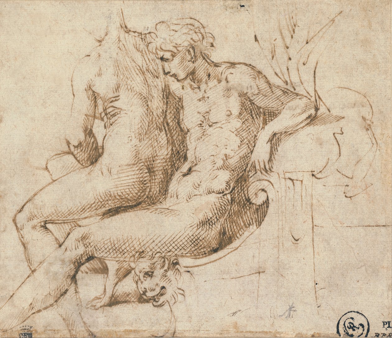 Twee geliefden zittend op een bank door Parmigianino