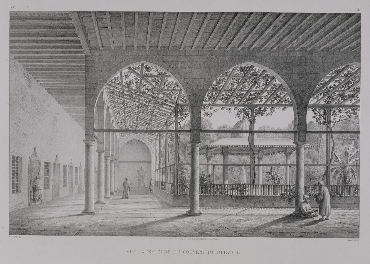Uitzicht op het interieur van het Dervish Klooster in Caïro, uit 