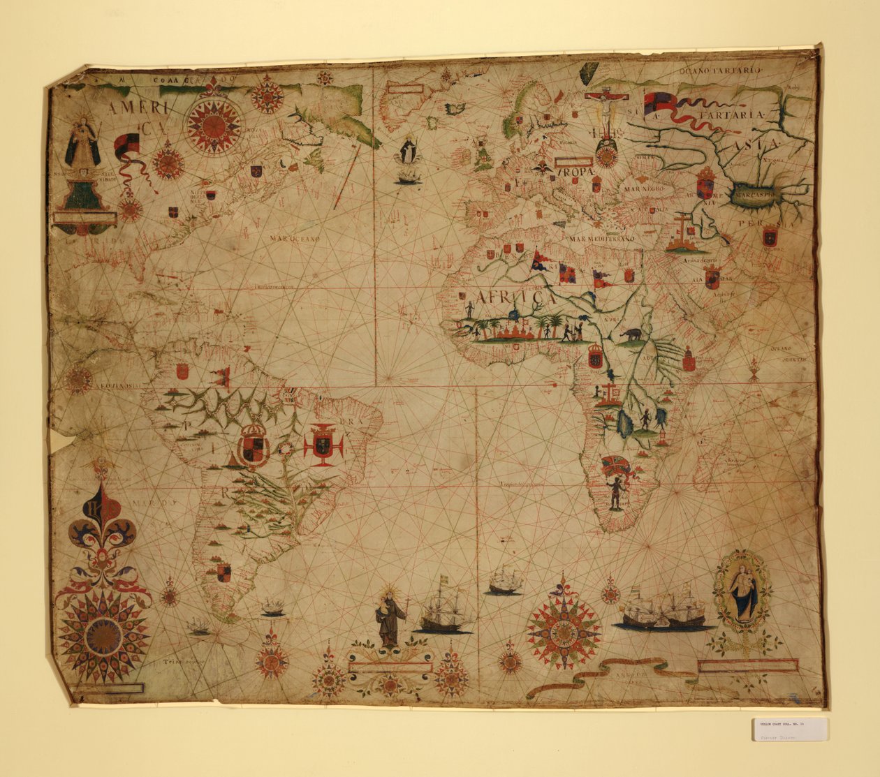 Een portolaankaart van de Atlantische Oceaan en aangrenzende continenten door Pascoal Roiz